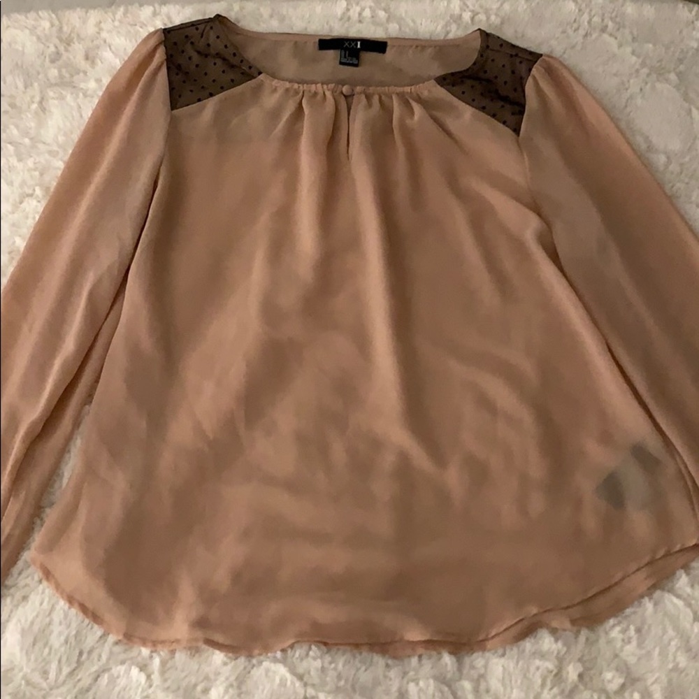 Beige blouse with polka dot detail